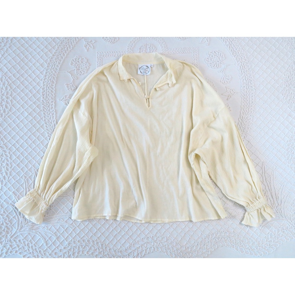 French Meadows Cream Cotton Darcy Gauze Peasant Blouse Ruffle Cuff Large Poet